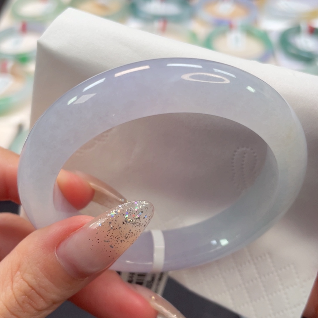 未镶嵌手镯翡翠54糯冰冰淡粉素圈4号