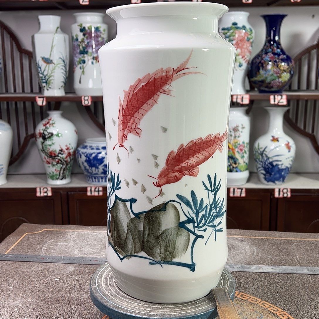 摆件陶景德镇陶瓷书红鱼