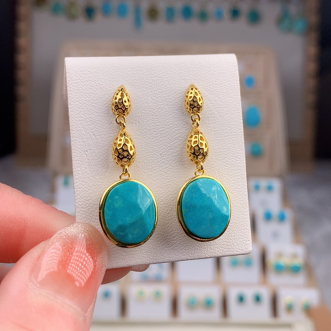 绿松石耳饰银S925镶嵌