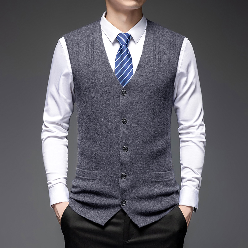 【阿吉雅羊绒馆】100%精纺羊毛男士针织半高领冬季加厚时尚西背马甲