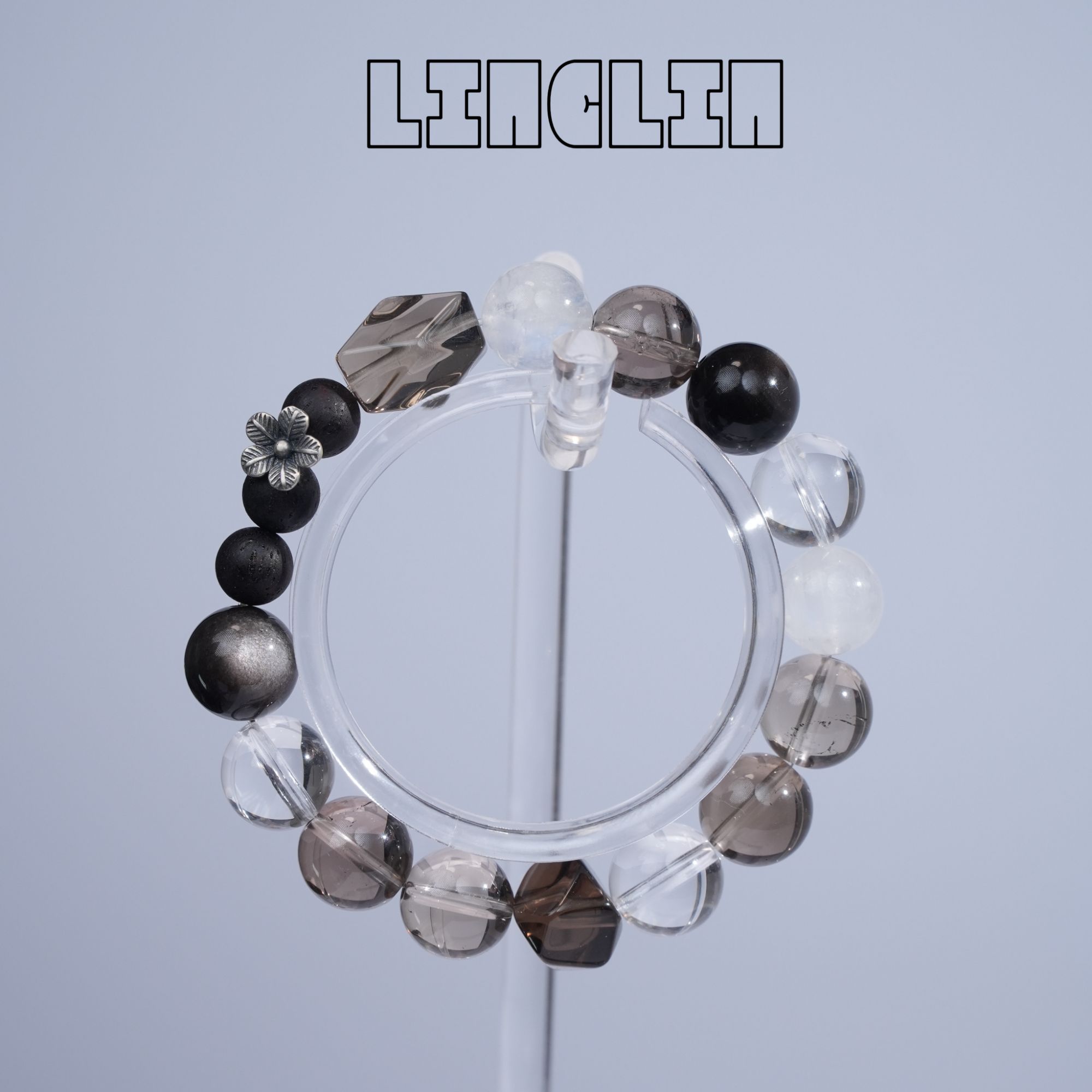 【安笃】12咪茶晶双A白水晶蓝月光 原创设计款 黑白色系 X64L