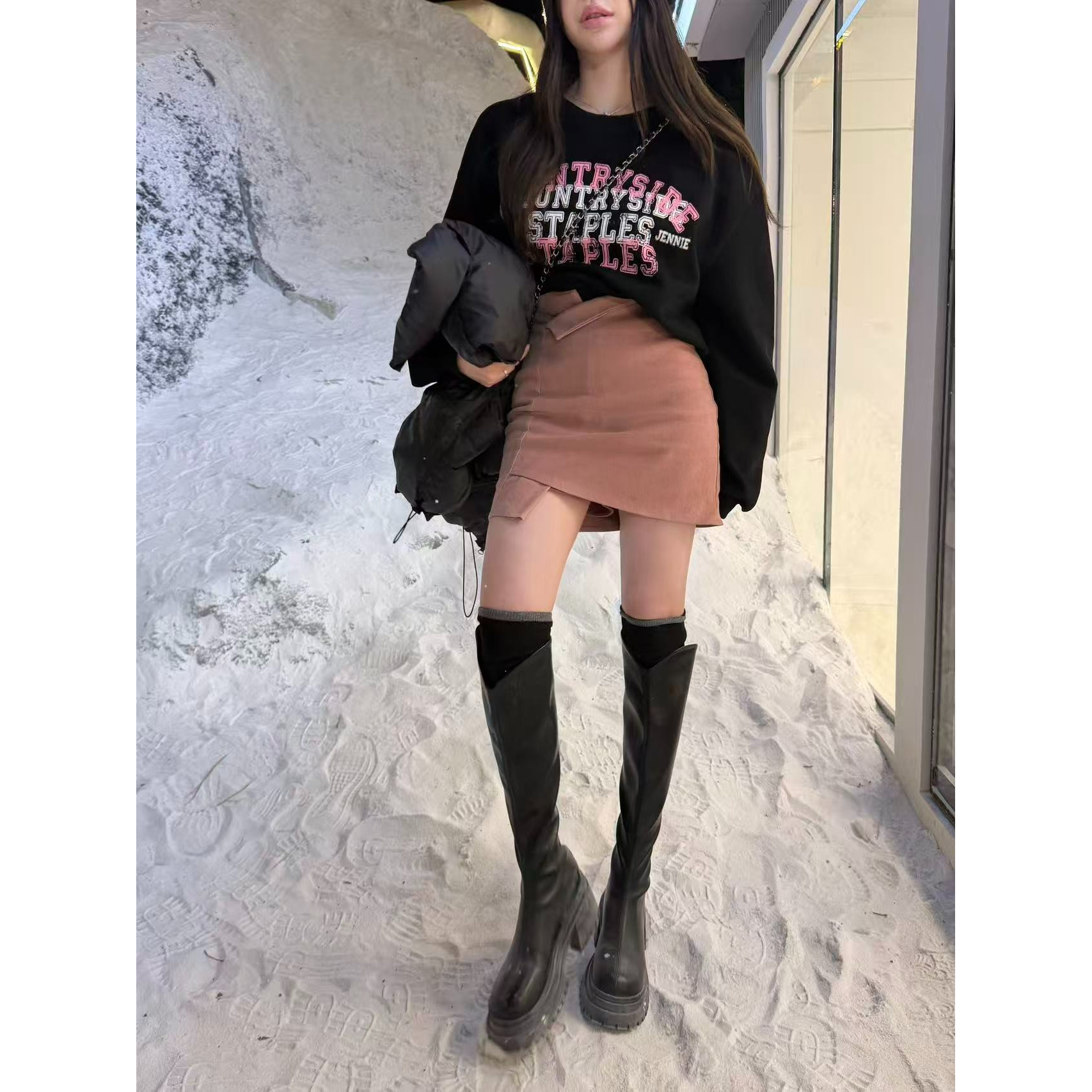 【HuiHui】东大门定制不规则新款a字高腰显瘦短裙（D0227）