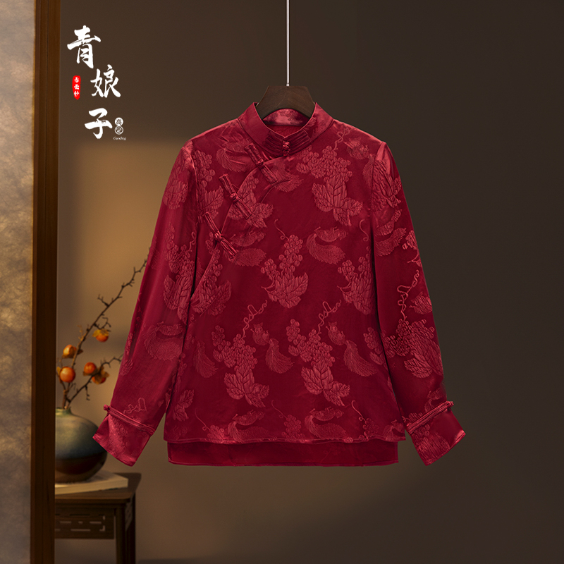 青娘子（瑾瑶）新中式国风时尚气质宽松长袖提花套头短款上衣-60286