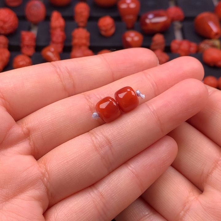 南红玛瑙未镶嵌老型对珠8.7MM