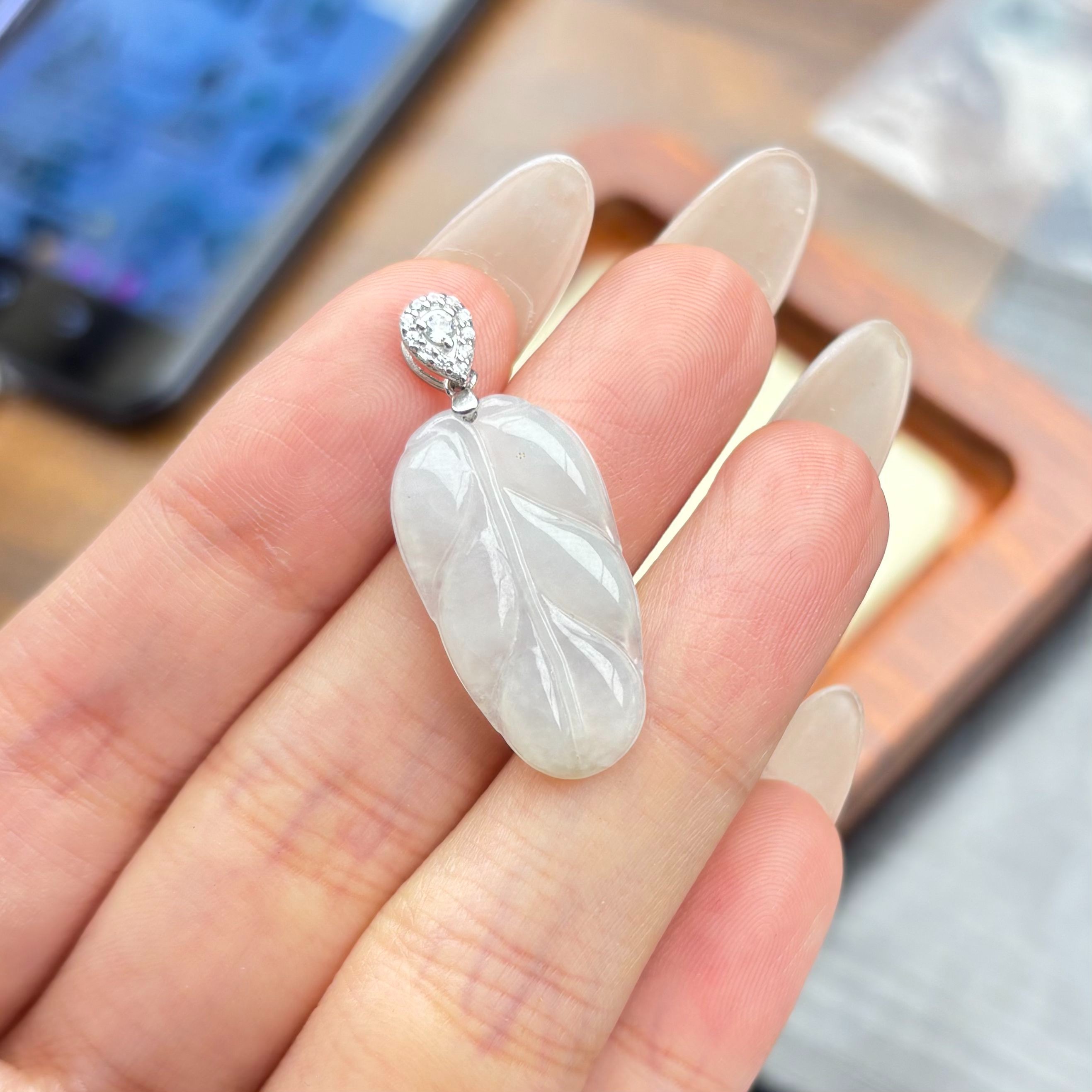 天然缅甸A货翡翠s925叶子