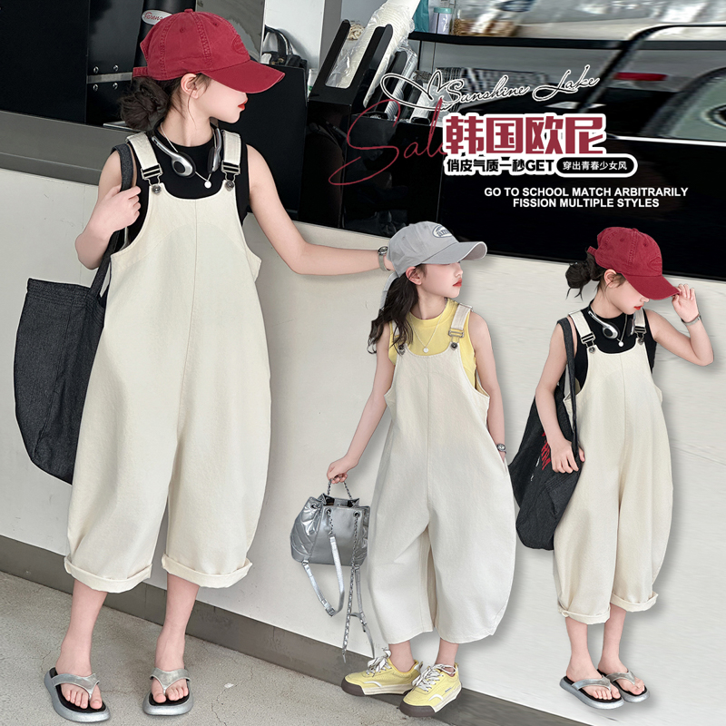 夏季休闲裤韩版七分裤背带裤夏装女百搭洋气外穿