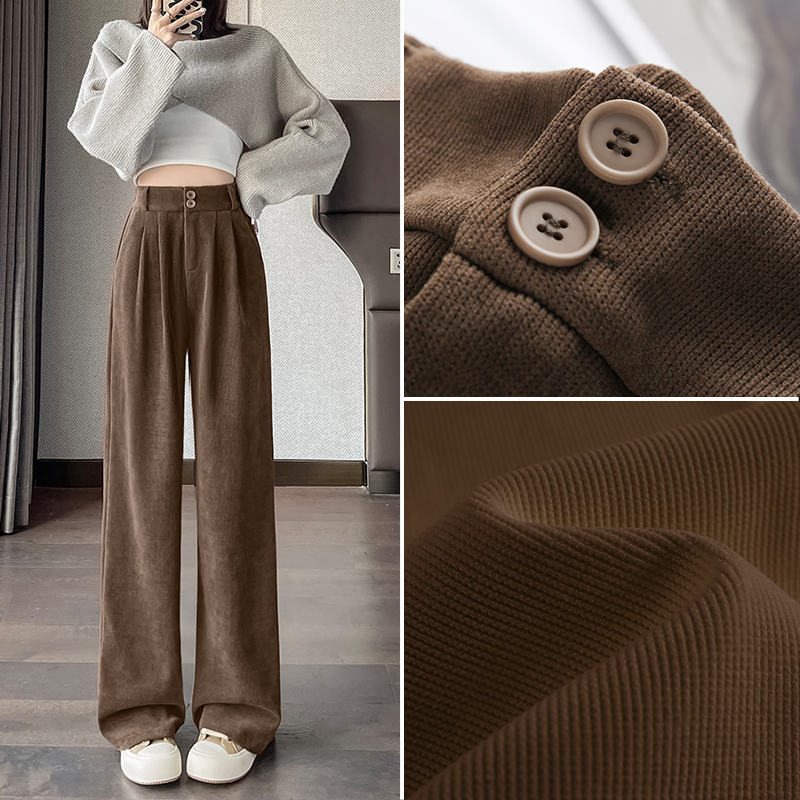 雪尼尔西装裤女春秋2025新款高腰垂感高级感直筒窄版小个子阔腿裤