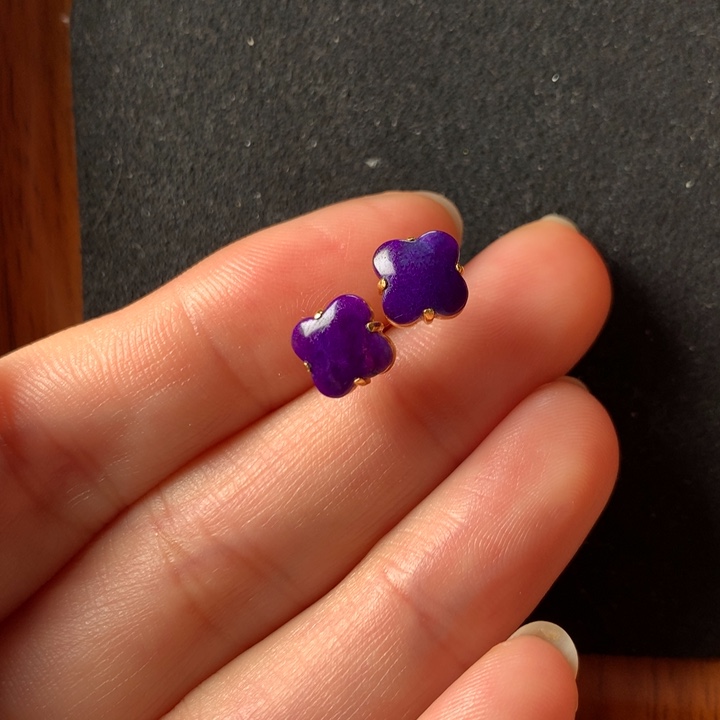 苏纪石（舒俱来）耳钉18K金镶嵌