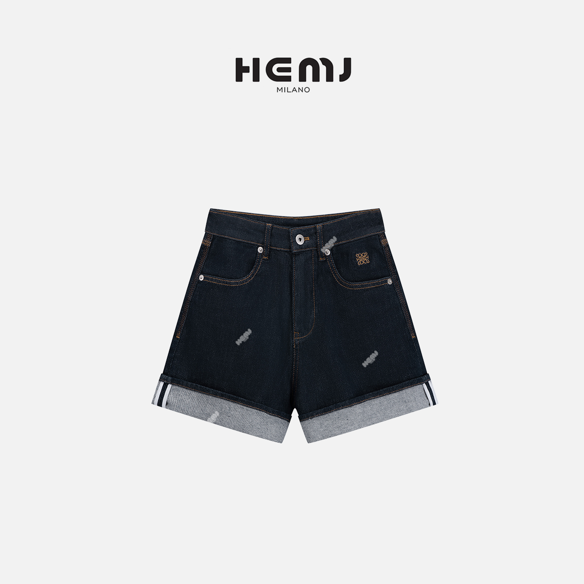 HEMJ 和梦洁“半身际遇”翻边短裤通勤百搭透气阔腿裤 CM2B0504