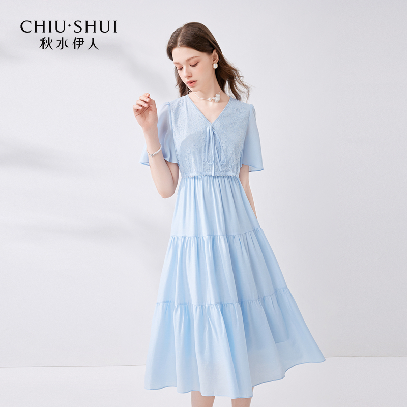 【众星】秋水伊人假两件外罩蕾丝小衫连衣裙女裙子624204A020555