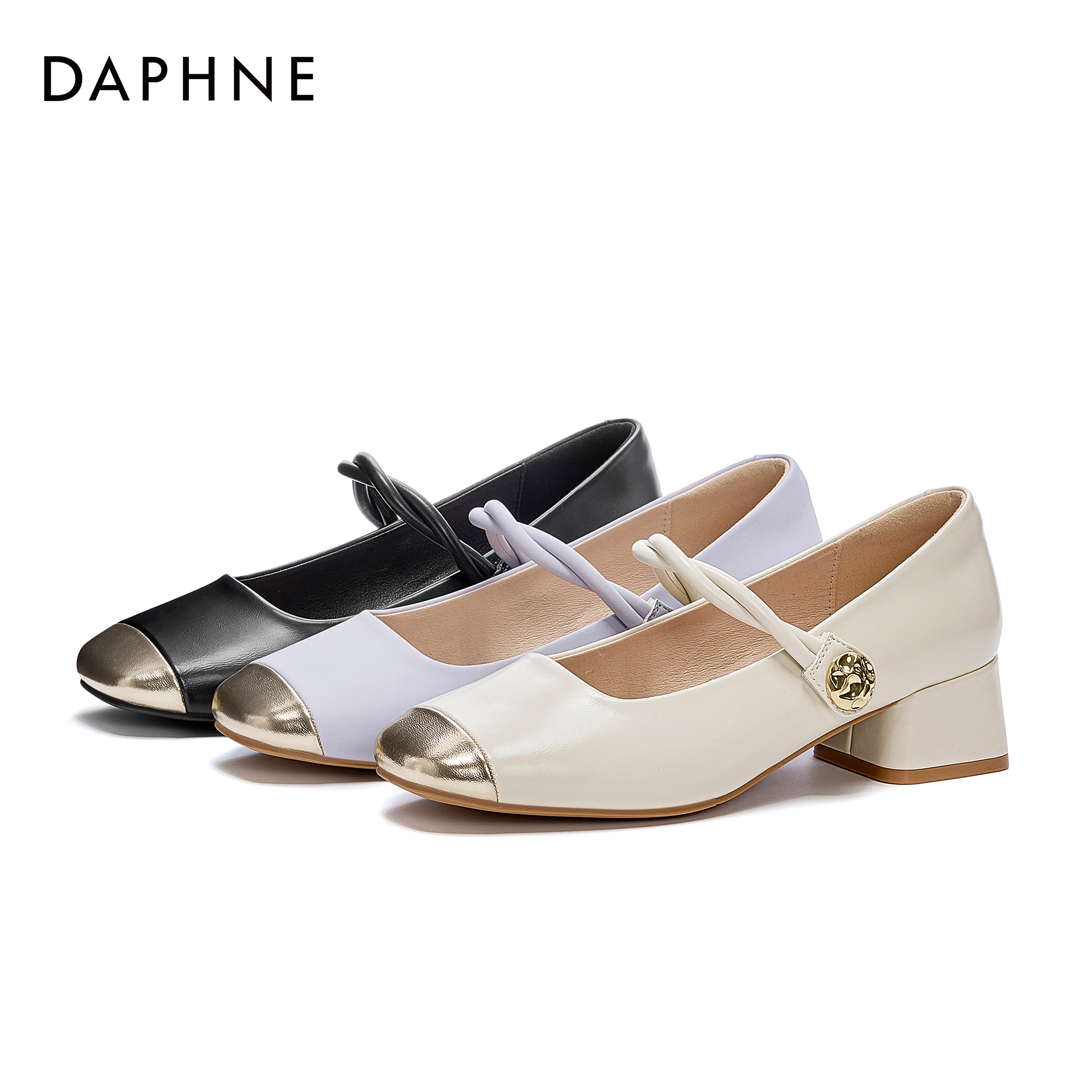 达芙妮2025女士潮流玛丽珍时尚百搭休闲复古舒适浅口粗跟圆头单鞋