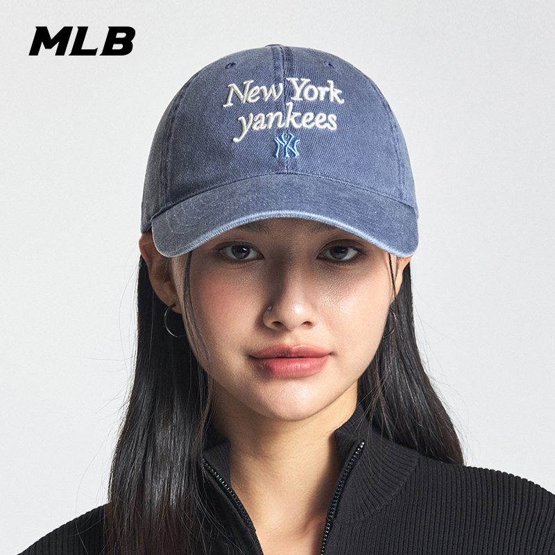 MLB韩国正品帽子2025新款NY迷你小标水洗牛仔做旧软顶男女棒球帽
