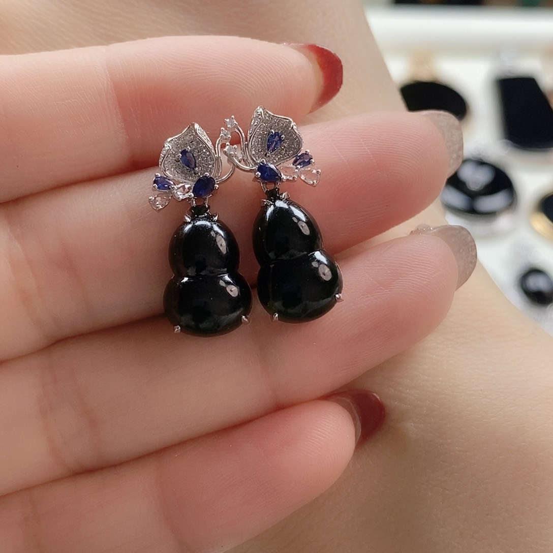 翡翠耳饰18K金镶嵌草*西