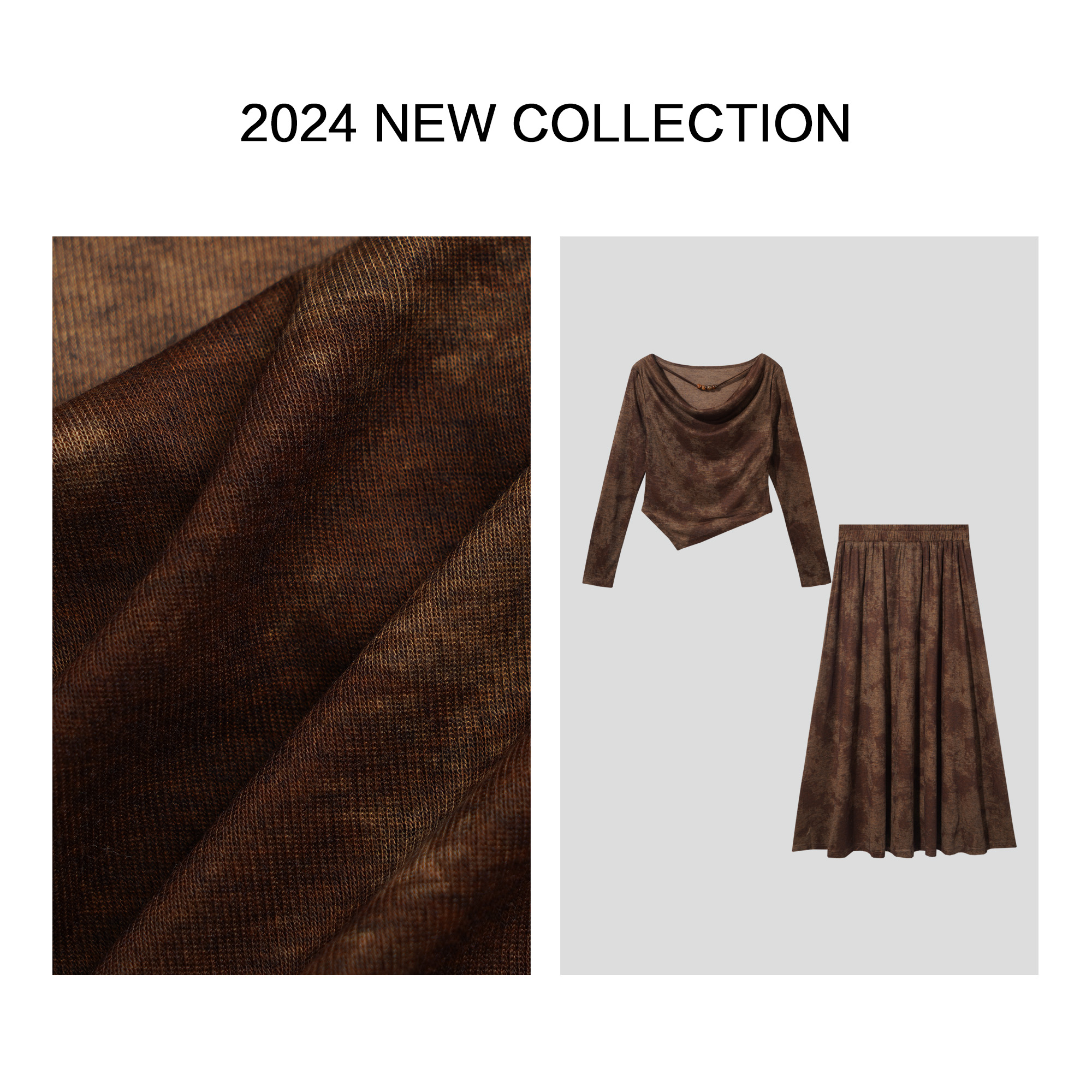 【小铃铛】D3F39002B 春季V领正肩不规则上衣+裙子套装