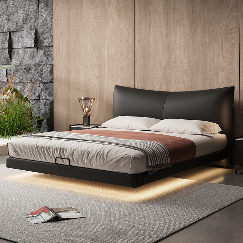 【香奈尔悬浮床】意式简约真皮床主卧现代简约婚床头层牛皮双人床