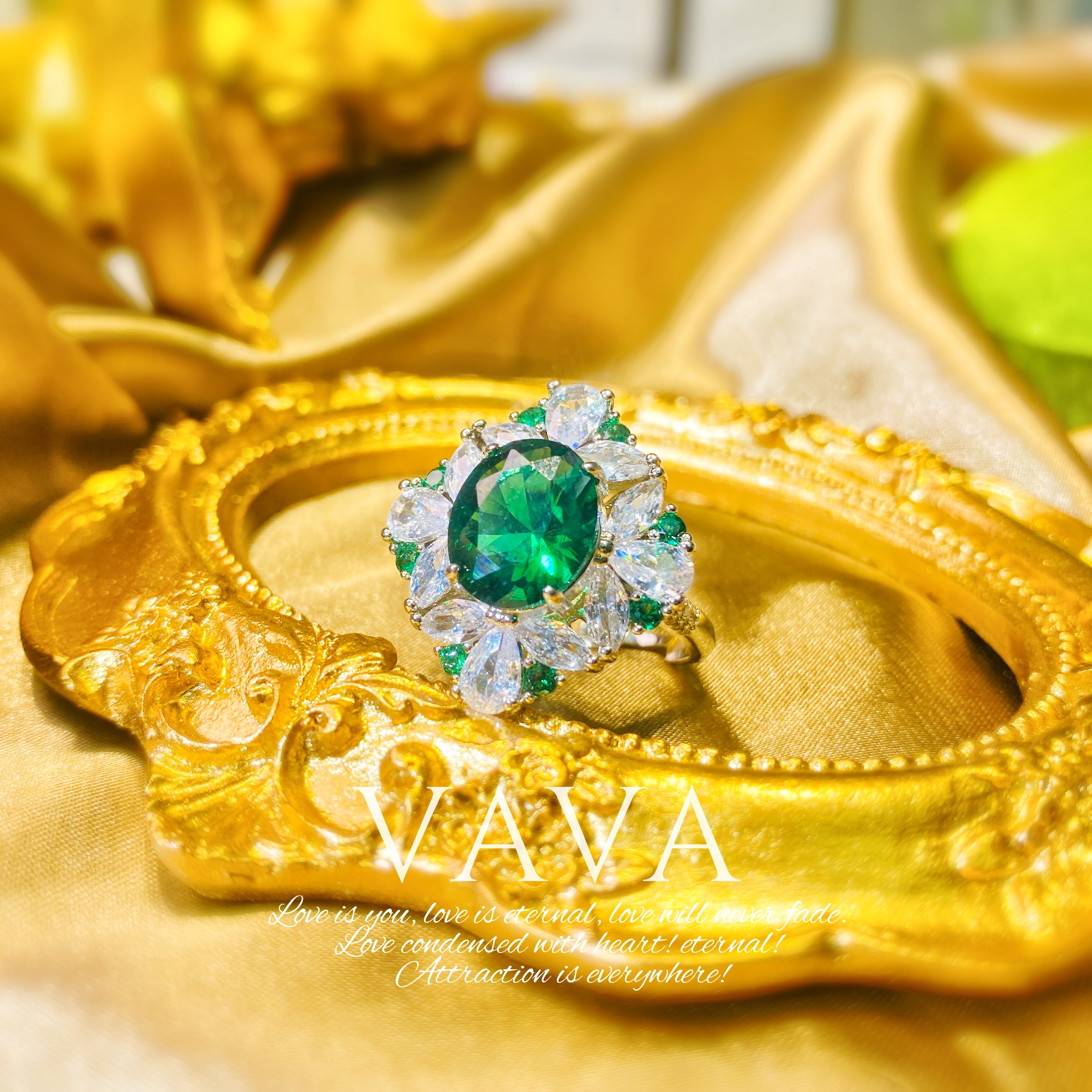 合金戒指 星尼希  【绿光森林】名媛风开口戒指