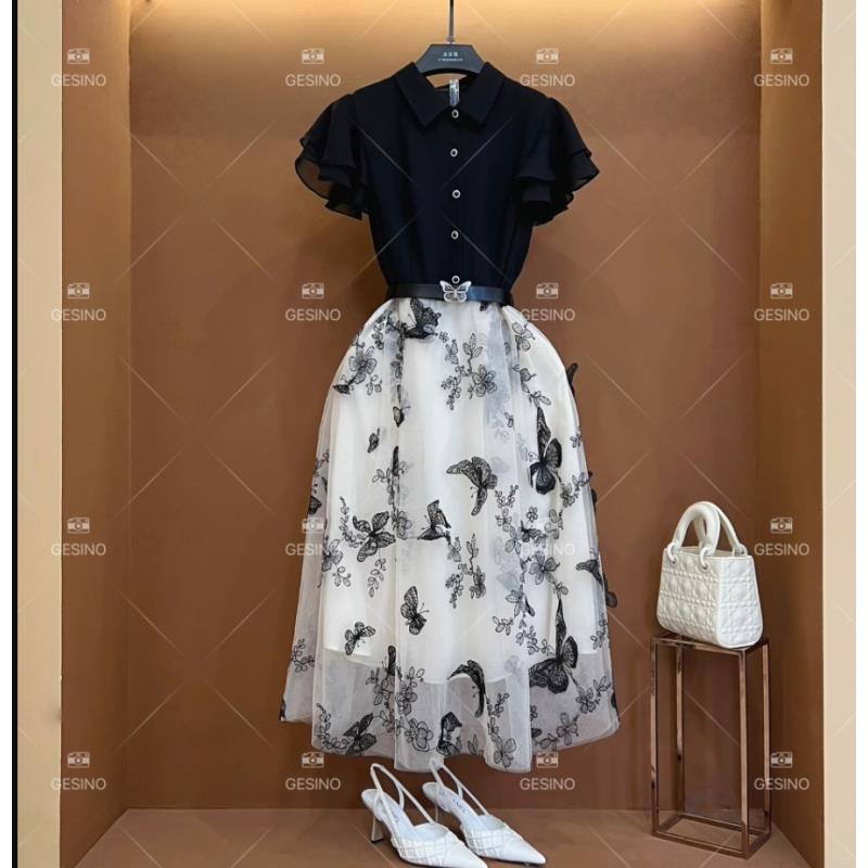 【露】设计师轻奢法式气质印花女士连衣裙 CX-2024373