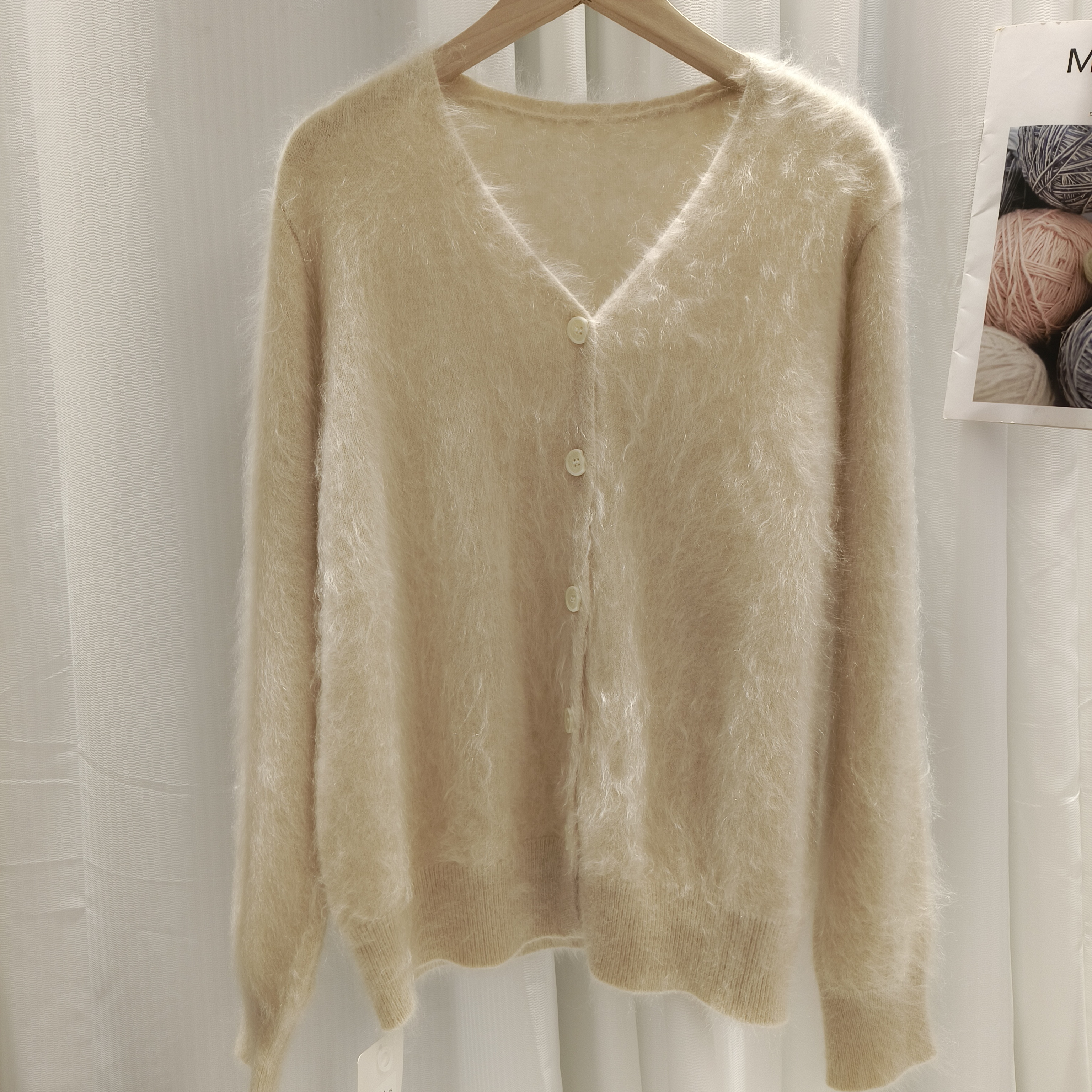V领开衫云雾感100%山羊绒拉毛羊绒衫
