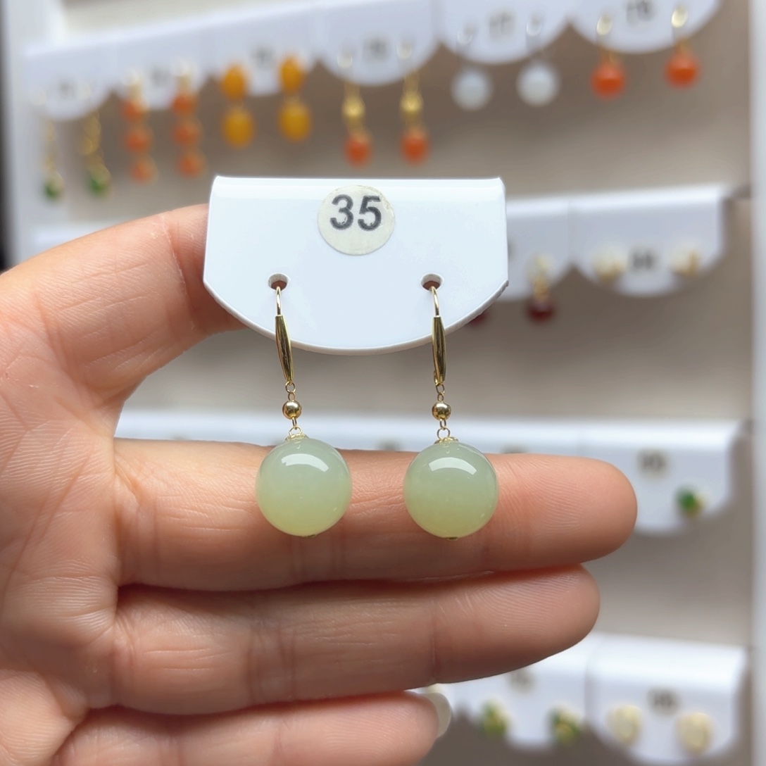 和田玉耳饰18K金镶嵌