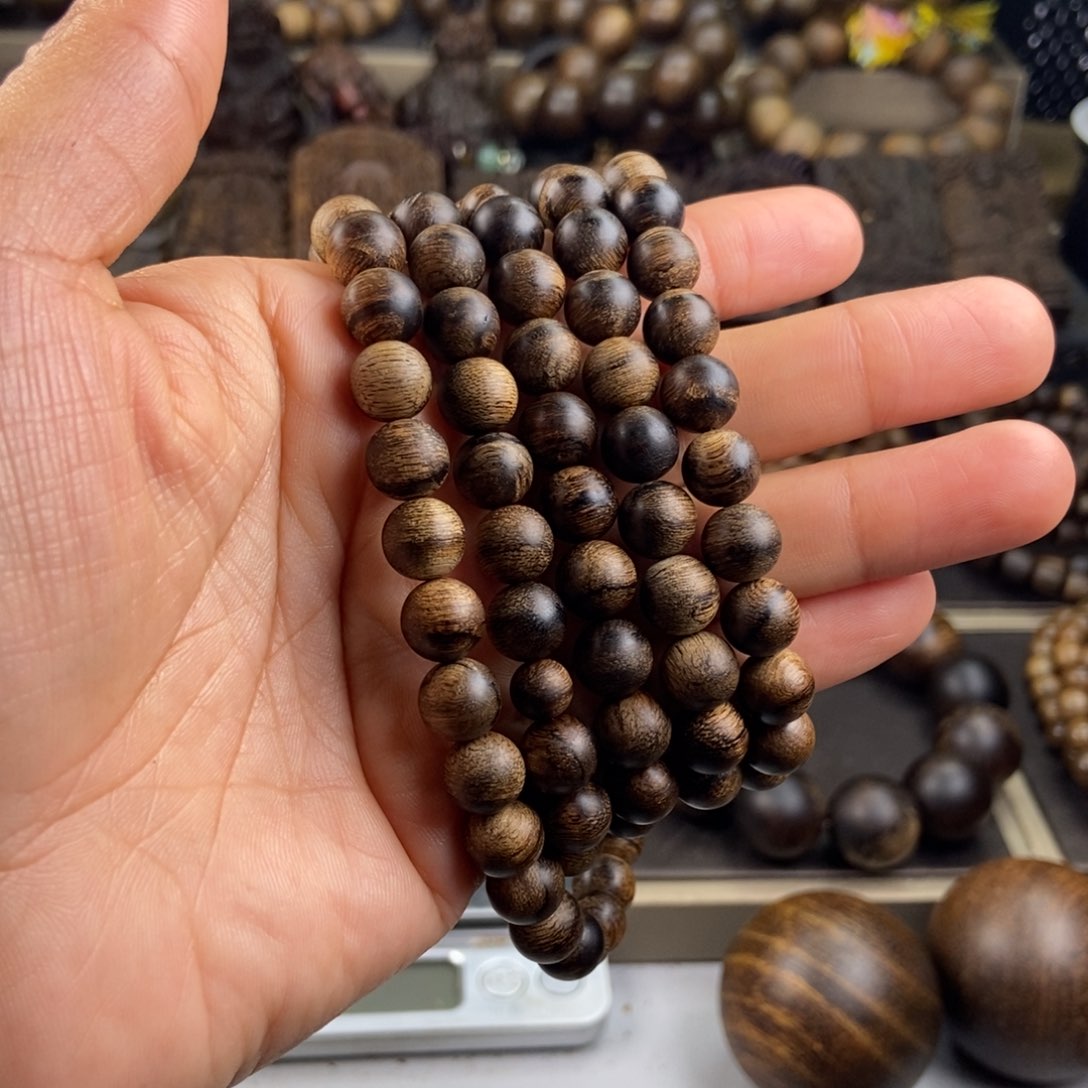 手串沉香木坦***王越南芽庄白虎斑留疤