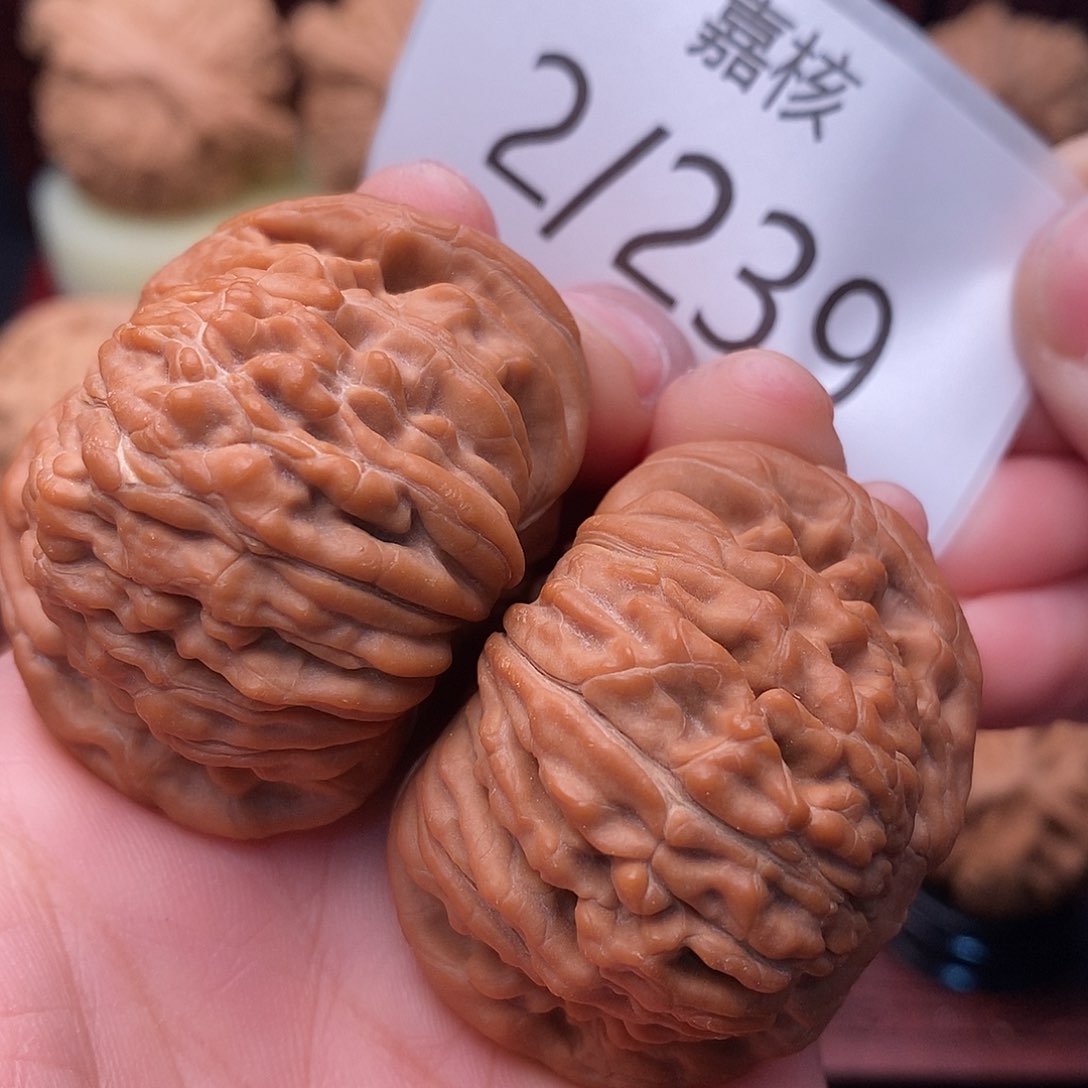 文玩核桃把件43水晶红皮老树汉高楼