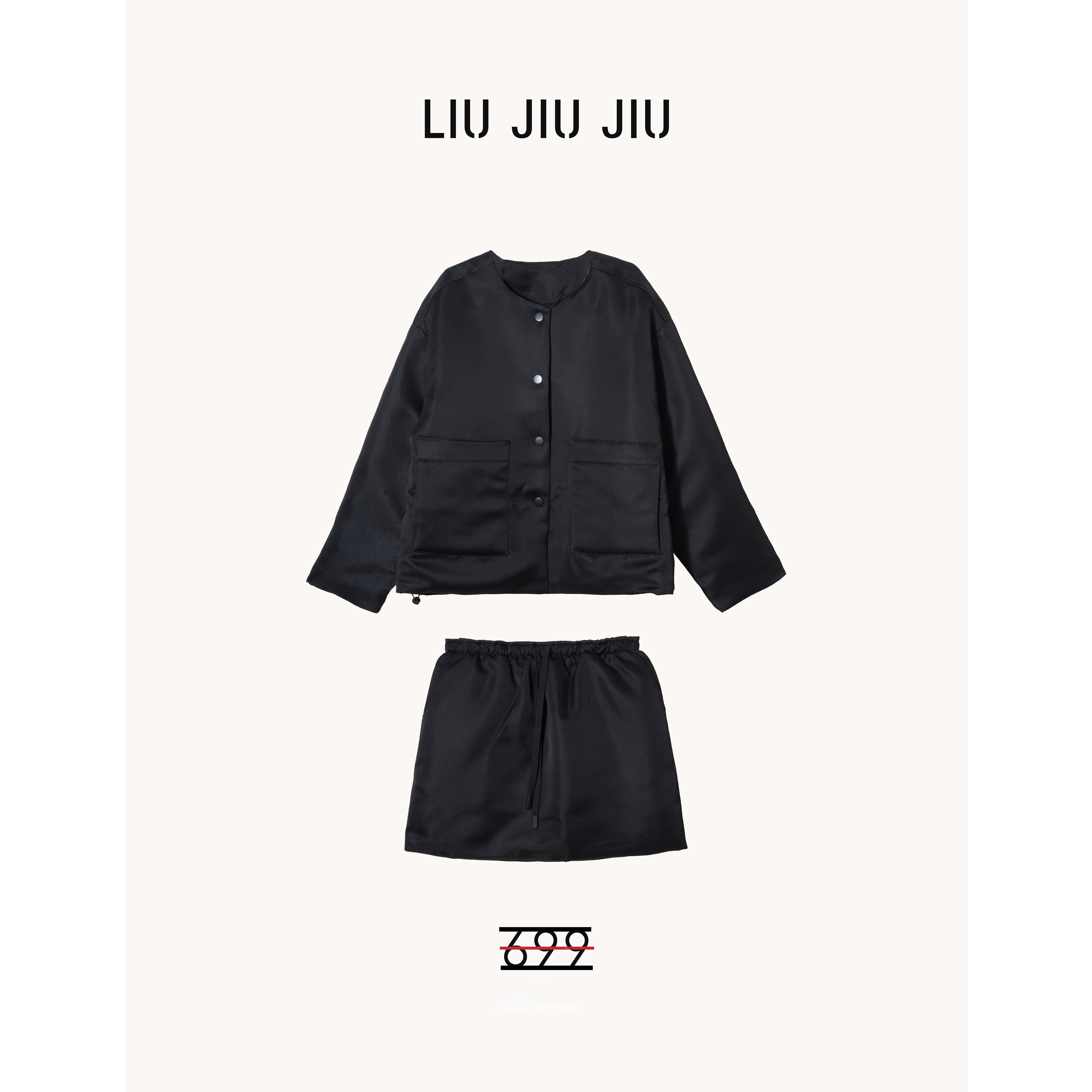 LIUJIUJIU 高端欧版缎面高级设计感羽绒外套+A字半裙套装TZ5464L