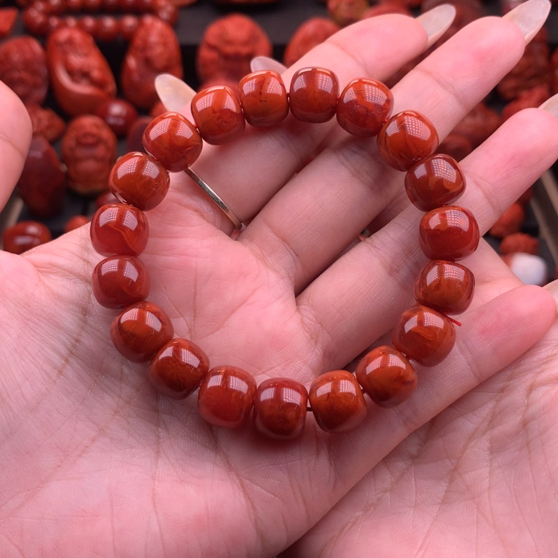 南红玛瑙南红川料原矿妖花老型手串11.8mm未镶嵌