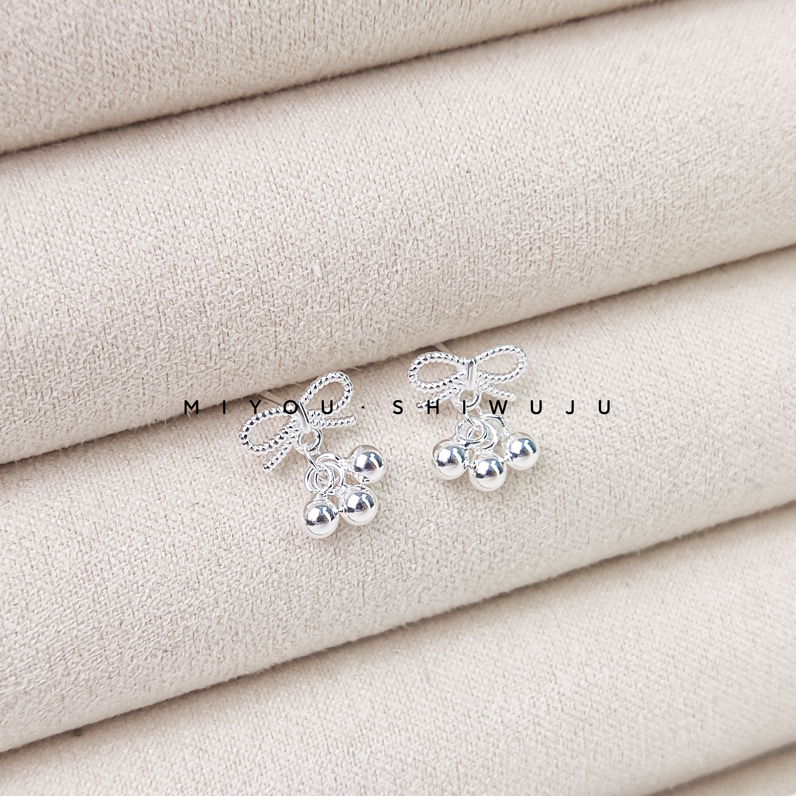 925银耳饰 蝴蝶结吊球甜美日韩女耳钉耳饰耳坠百搭养耳洞可爱简约