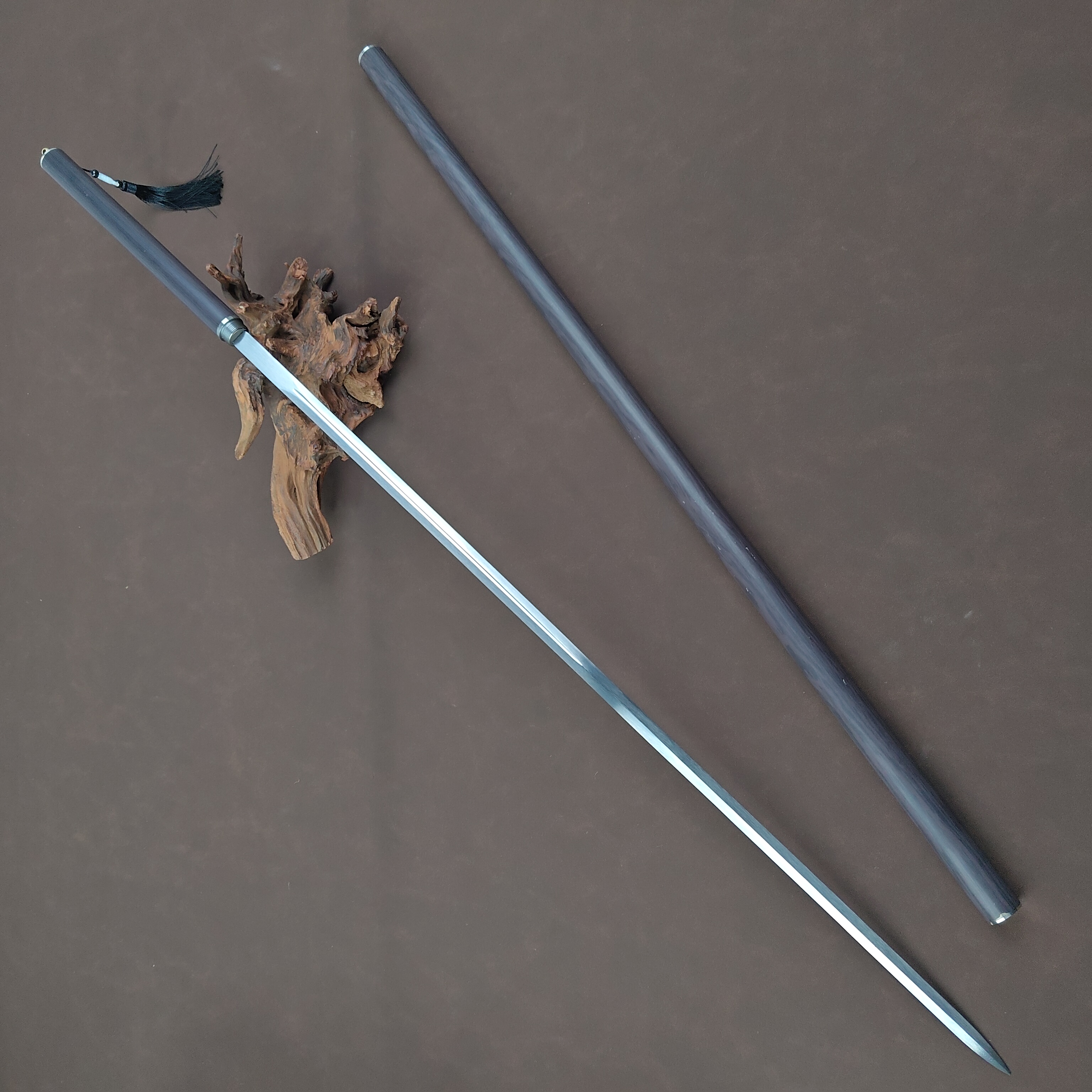 无影棍剑金属手柄外敲高锰钢四面剑身不开刃工艺品