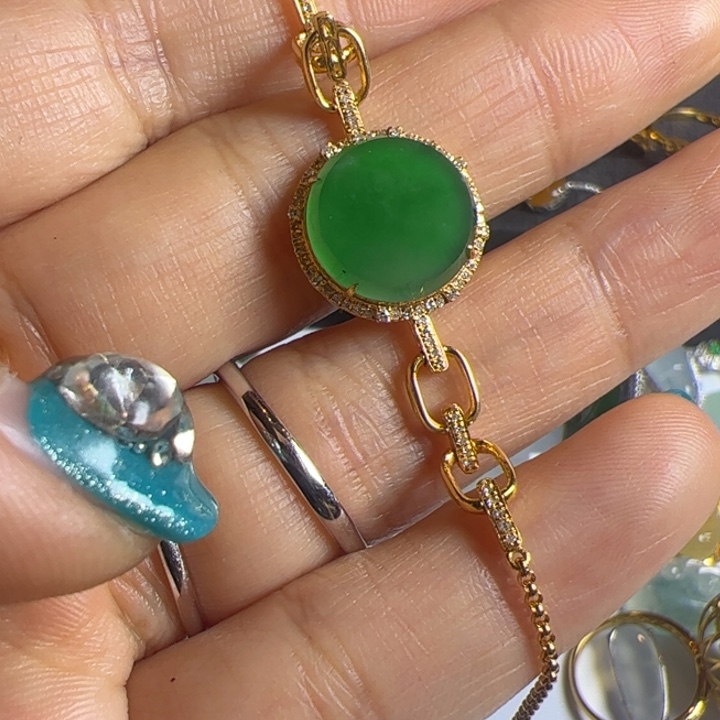 翡翠手链18K金镶嵌氺**鎅翡翠18k吊坠项链