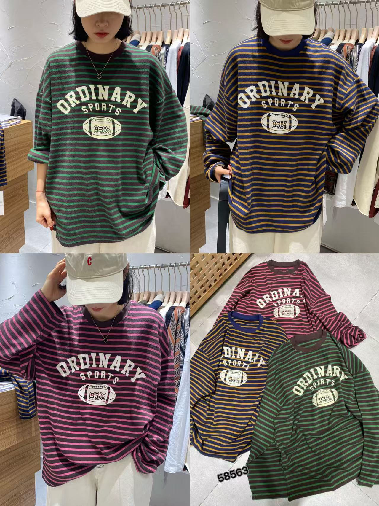 TY 58563 常规款休闲风长袖T恤大码印花春季打底衫宽松圆领潮流