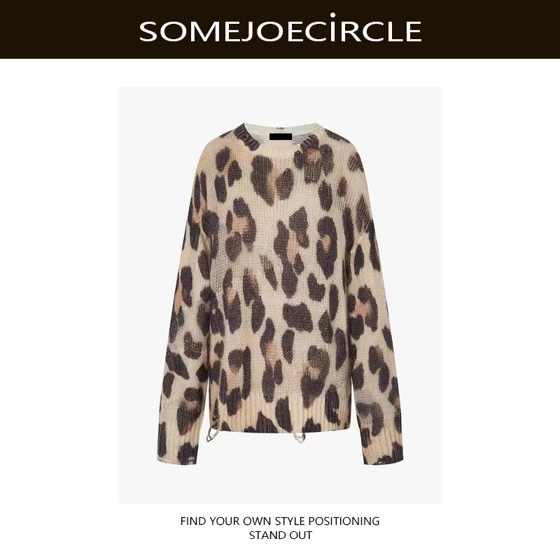 【DZ】SOMEJOECIRCLE【秦岚同款】2025秋新品豹纹毛衣针织衫女Z7562