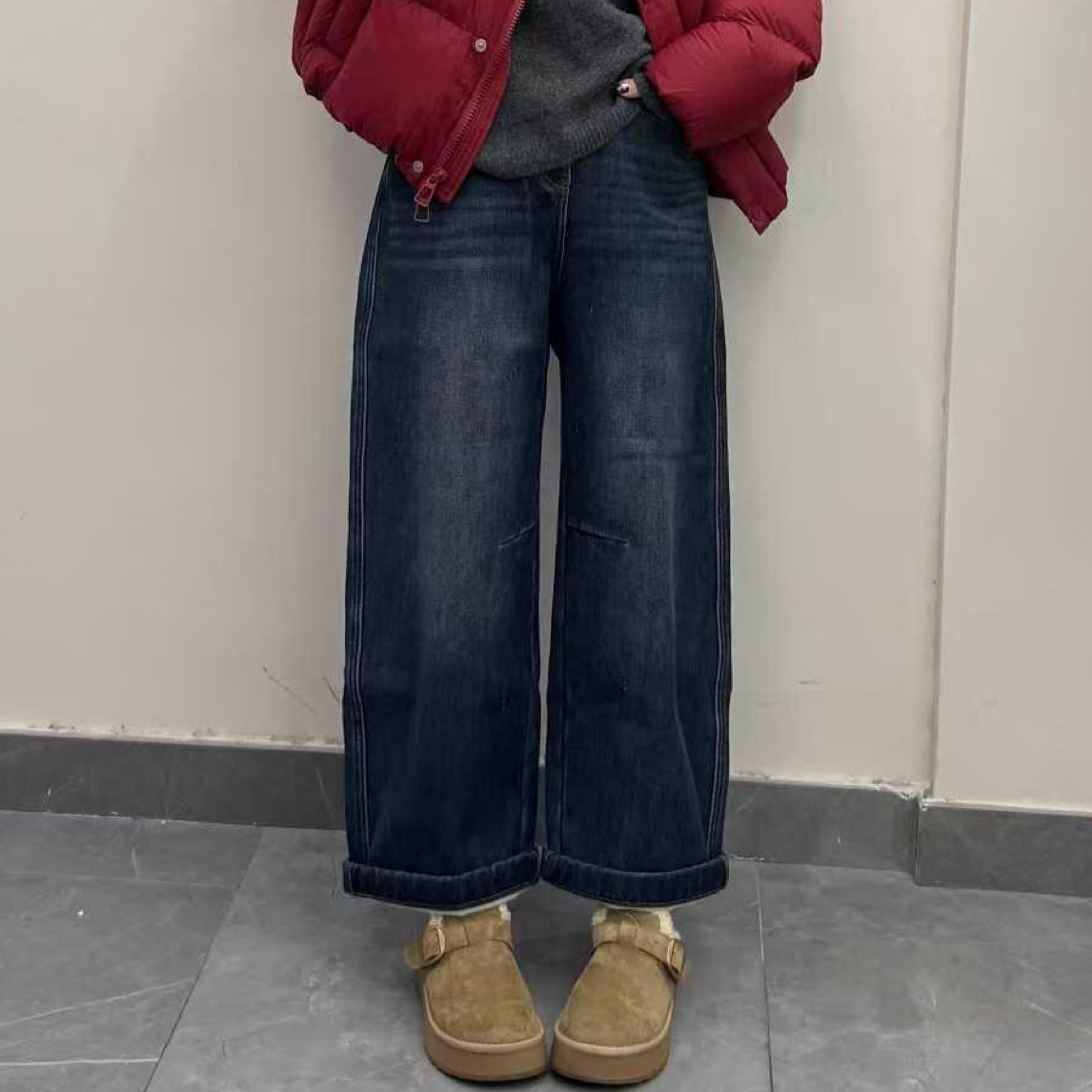 【Hi 妞】大口袋牛仔裤 加绒