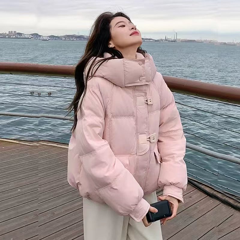 学院风女学生ins冬装时尚棉衣连帽修身加厚棉服法式纯色短款长袖