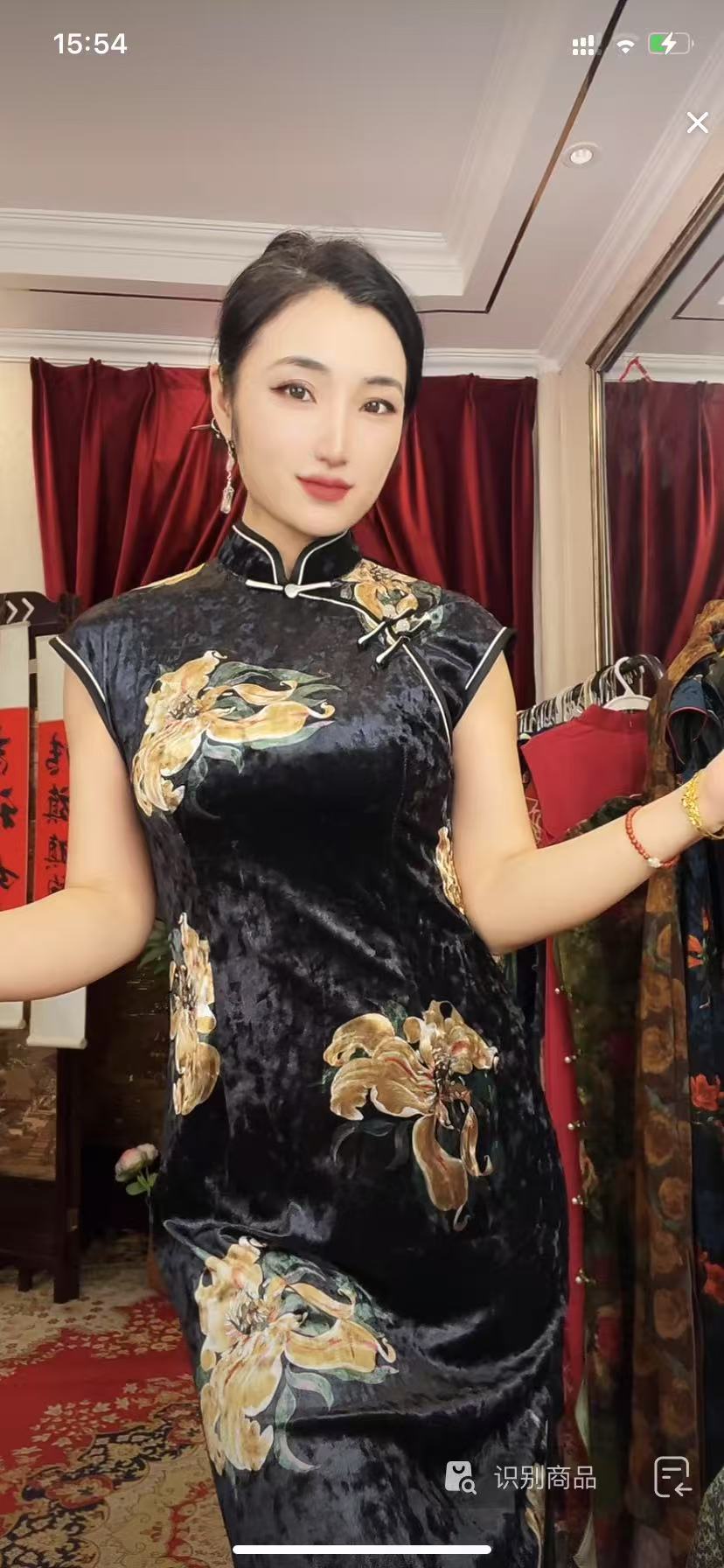 8307【黑百合】弹力款长款黑色修身时尚旗袍