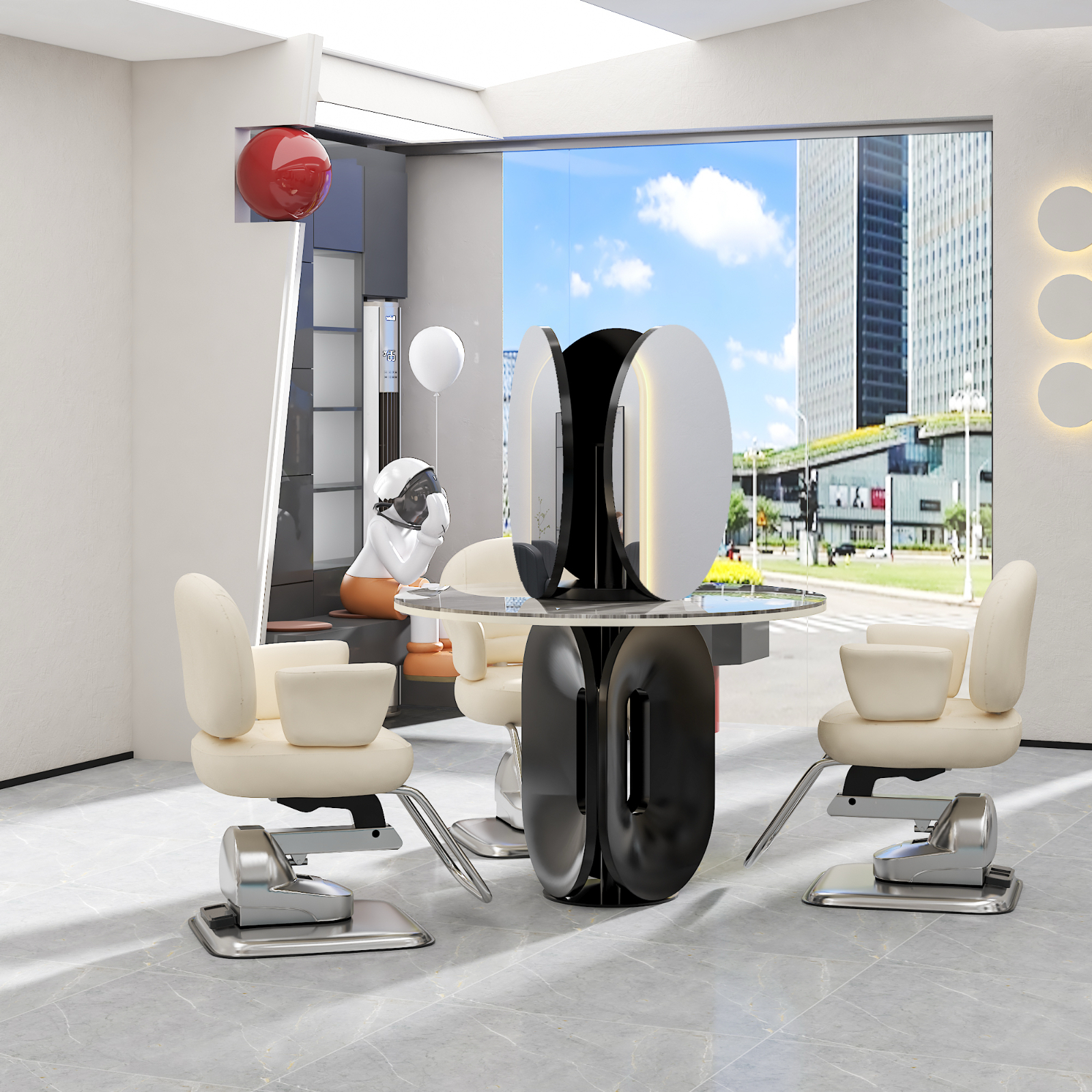 新款落地三面镜网红理发店专用美发剪发烫染镜台发廊烫染镜台带灯