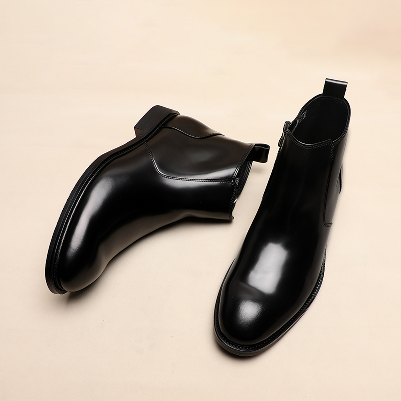 英伦风商务休闲切尔西靴加绒侧拉链时尚百搭圆头中帮保暖短靴高帮