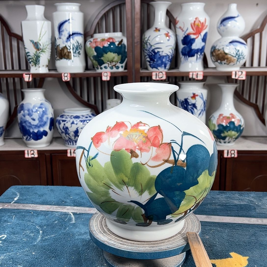 摆件景德镇陶瓷石荷花花