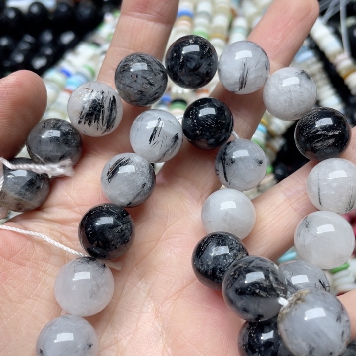 玛瑙/玉髓合金珠宝半成品一条16m黑发晶隔珠
