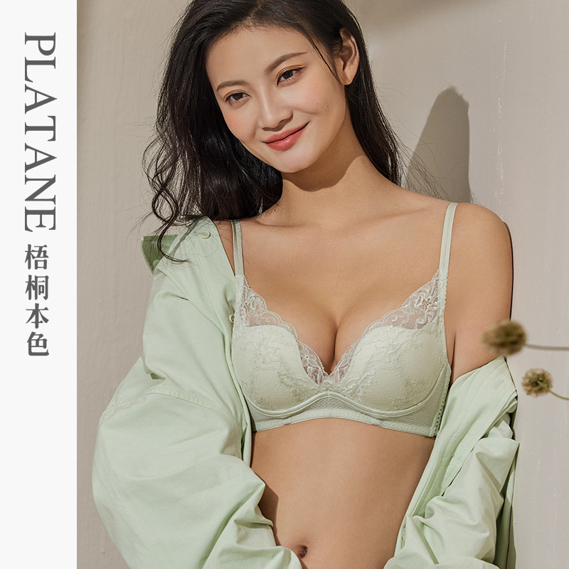 梧桐本色文胸扶疏系列性感蕾丝小胸中厚聚拢上薄下厚内衣WN23128