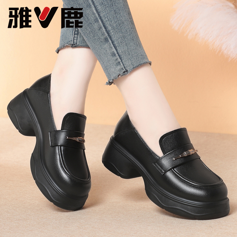 【雅鹿】新款时尚百搭乐福鞋英伦风小皮鞋一脚蹬女鞋子厚底软底单鞋