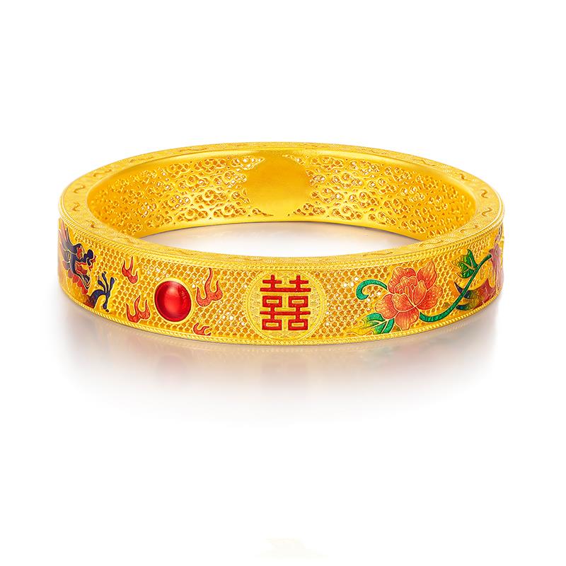 福满圆珠宝 足金 古法龙凤呈祥手镯