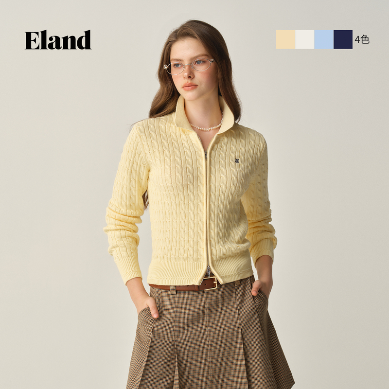 Eland衣恋毛针织衫女拉链开衫休闲毛衣EECKF49E10