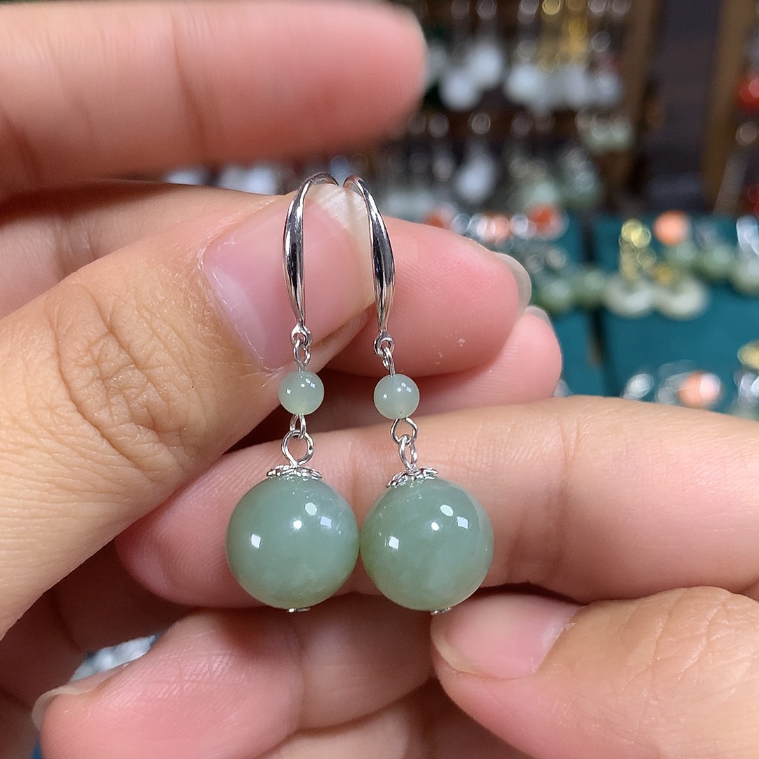 和田玉银S925镶嵌耳饰卡12左右