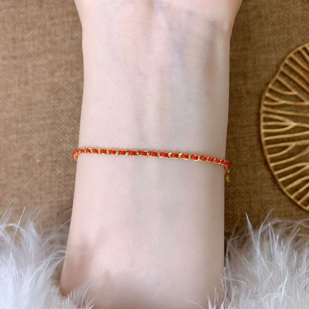 【伟新源】足金999 古法工艺 编织红绳手链4克（附加68）多退少补