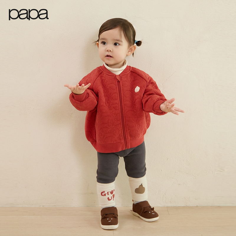 【新品】papa爬爬冬季宝宝外套男女宝插肩袖柔软亲肤锁温刺绣夹克