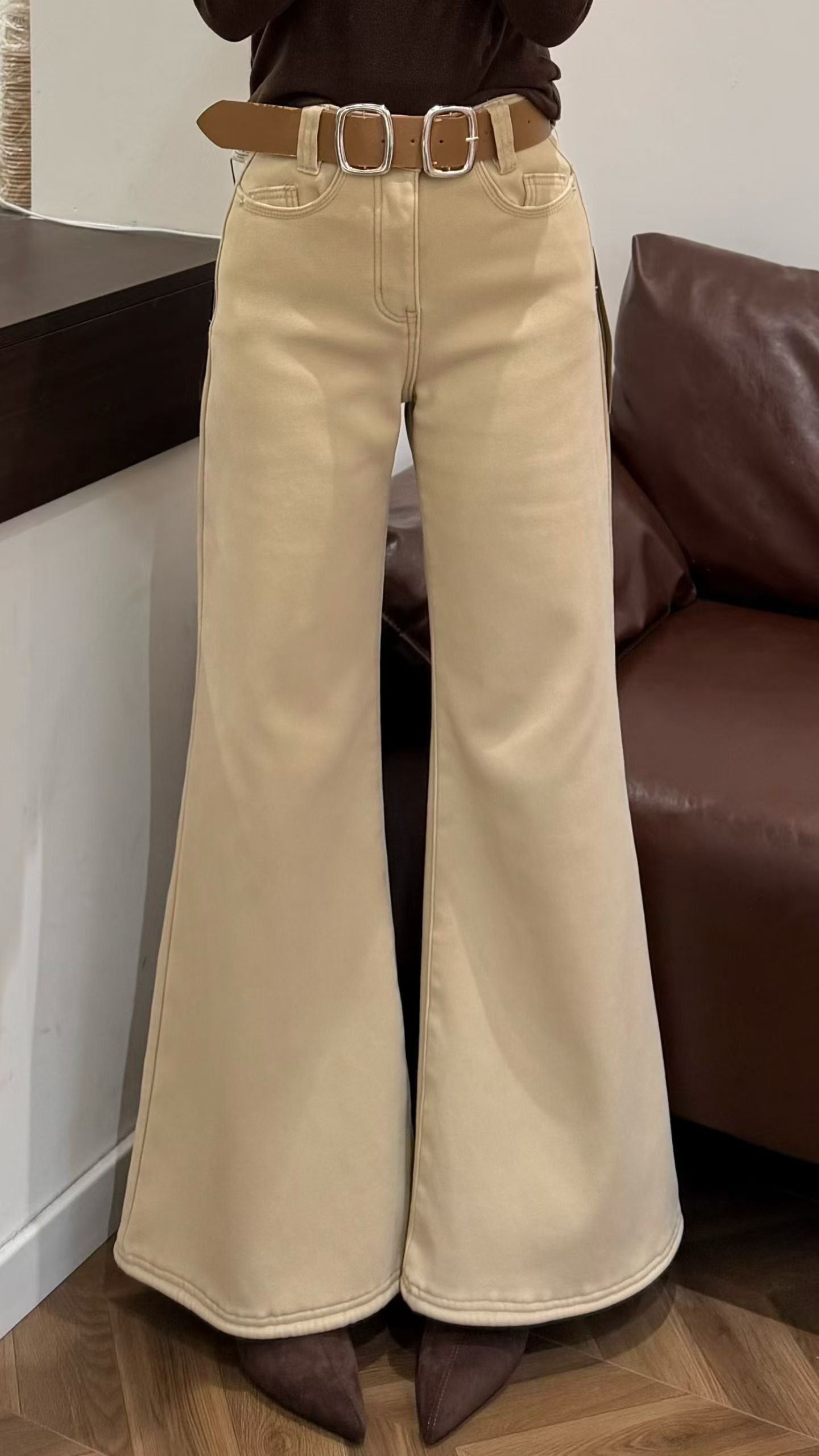 Coriander 香菜 冬季微喇印染长裤纯色韩版气质牛仔裤687650-3