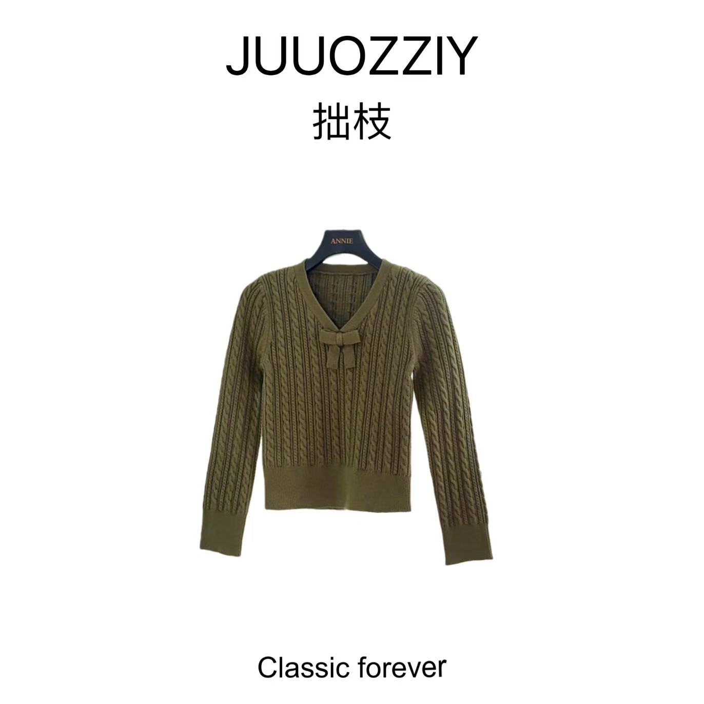 【绿光森林】HS025  V领保暖舒适百搭蝴蝶结洋气秋冬针织衫毛衣