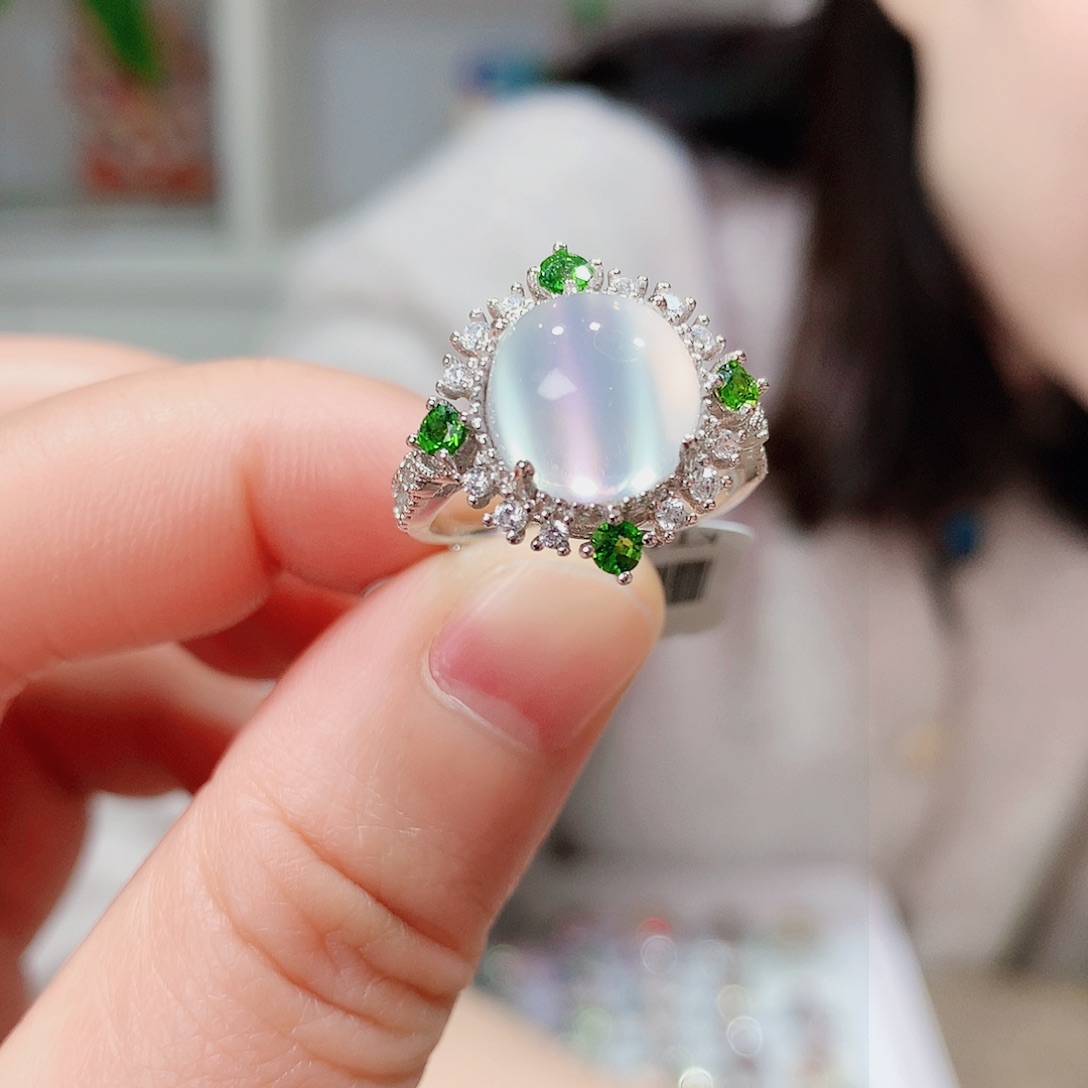 月光石戒指银S925镶嵌