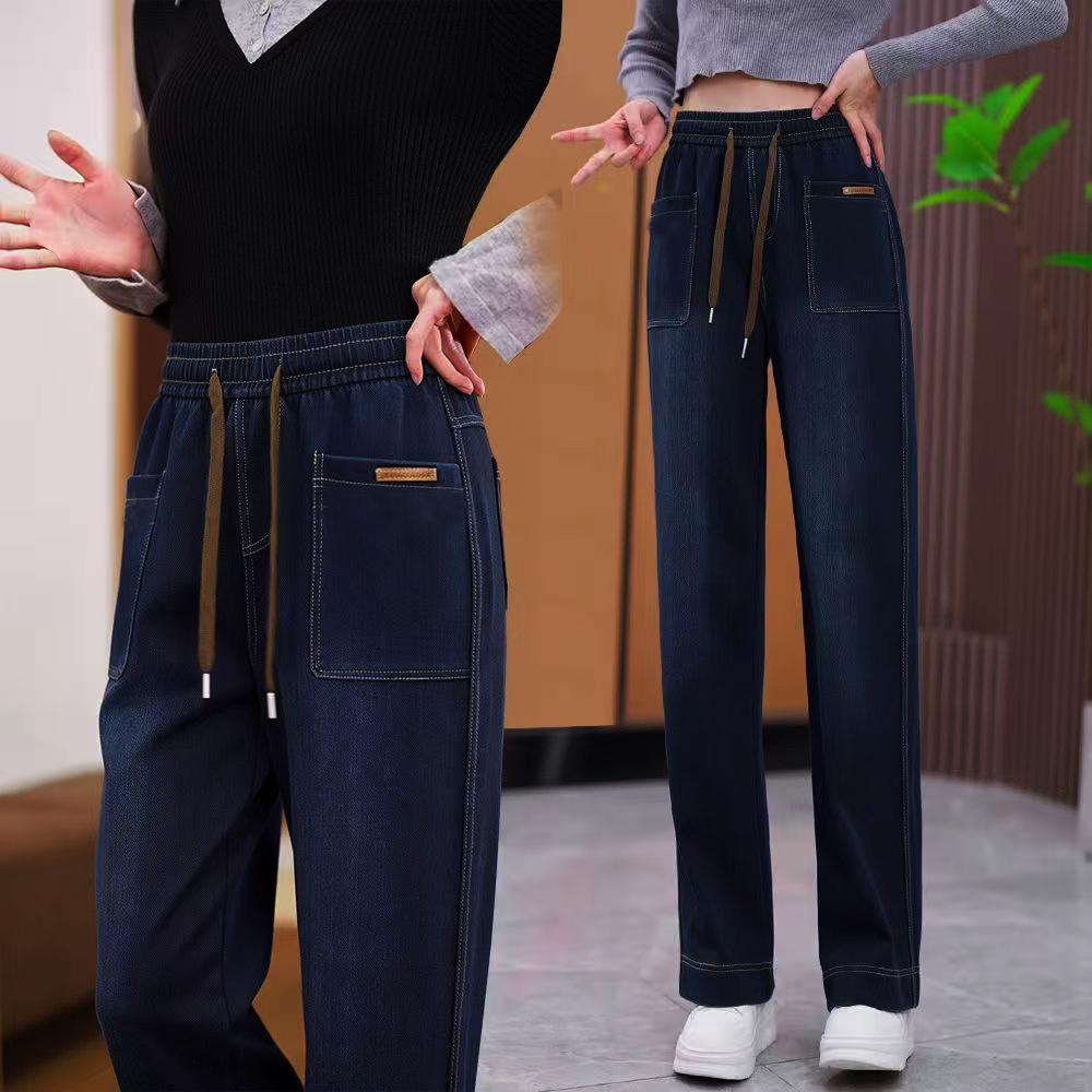 【运费补贴】加绒加厚2025新款弹力休闲宽松大码中老年妈妈牛仔裤